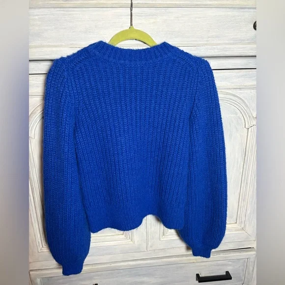 Boden Cobalt‎ Blue Chunky Knit Ribbed Balloon Sleeve Wool Alpaca Sweater Cozy - Picture 9 of 10
